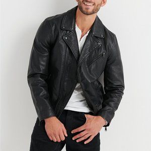 Asymmetrical Moto Biker Leather Jacket with Wool Liner